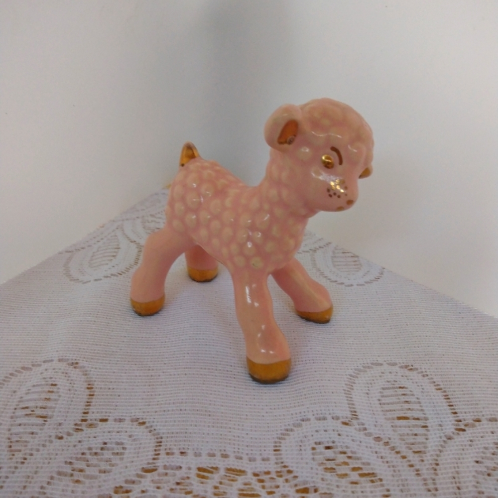 Vintage Baby Pink Lamb Figurine Ceramic 4 in.Tall.